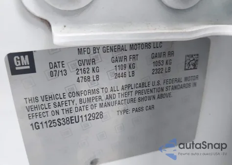 2014 Chevrolet Impala 2Lt from USA, damaged, VIN 1G1125S38EU112928